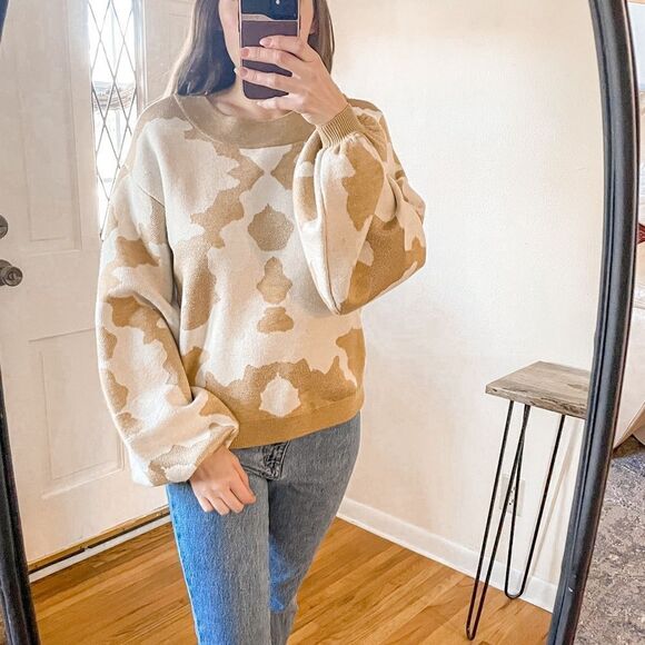 Caroline Constas Balloon Sleeve Gold Metallic Sweater - Picture 1 of 8
